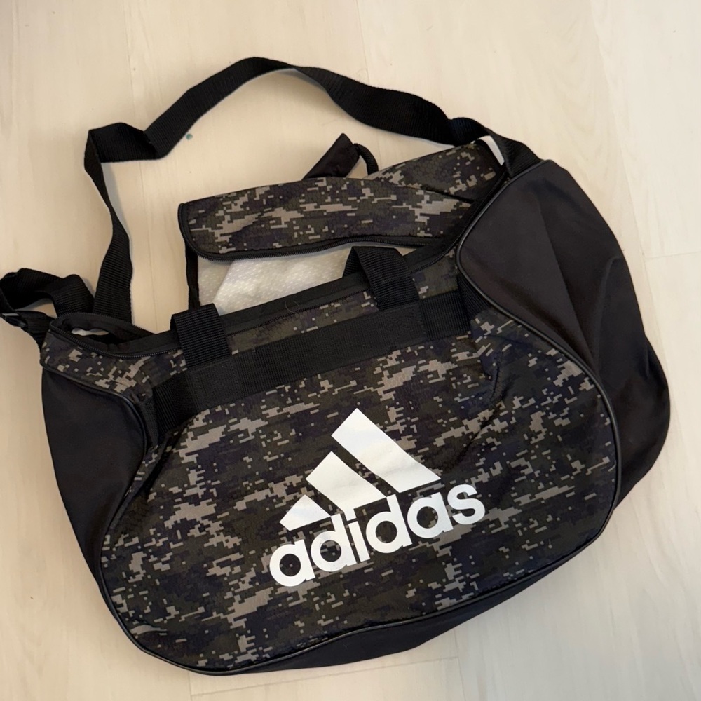 Adidas Black and Gray Camouflage Duffel Bag